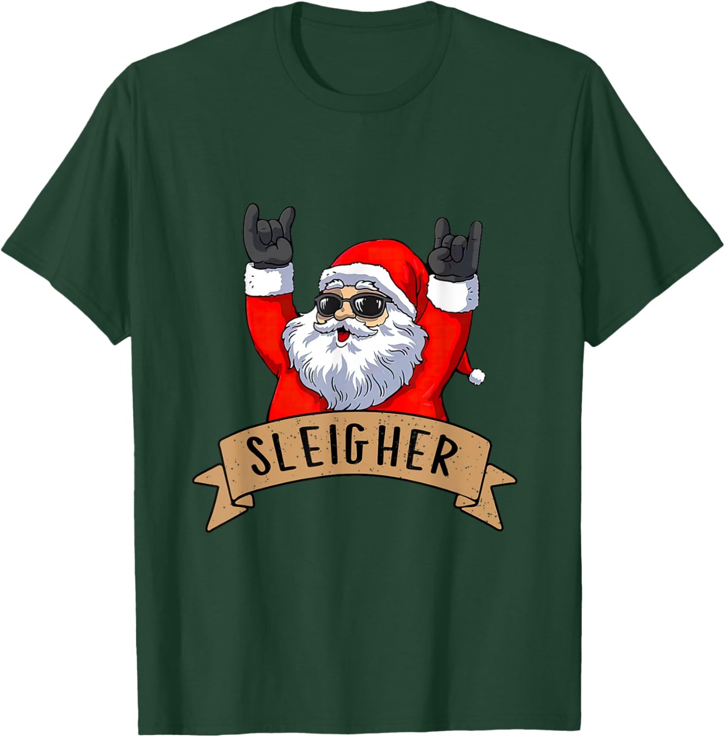 Funny Santa Rocker Christmas Rock Sleigher Men Women Kid Boy T-Shirt - T-Shirt | Forest