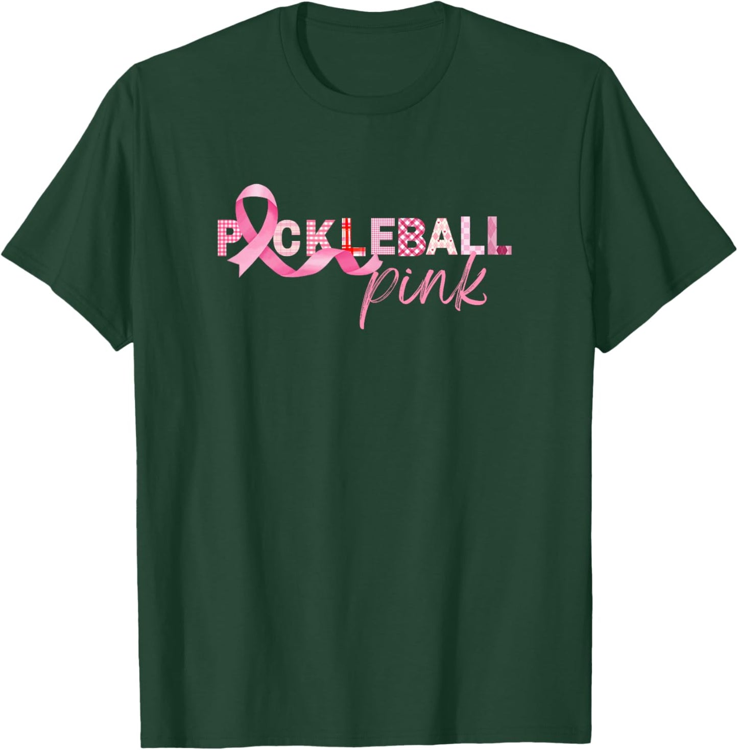 Pickleball Pink Ribbon Show Support On the Pickleball Court T-Shirt - T-Shirt | Forest