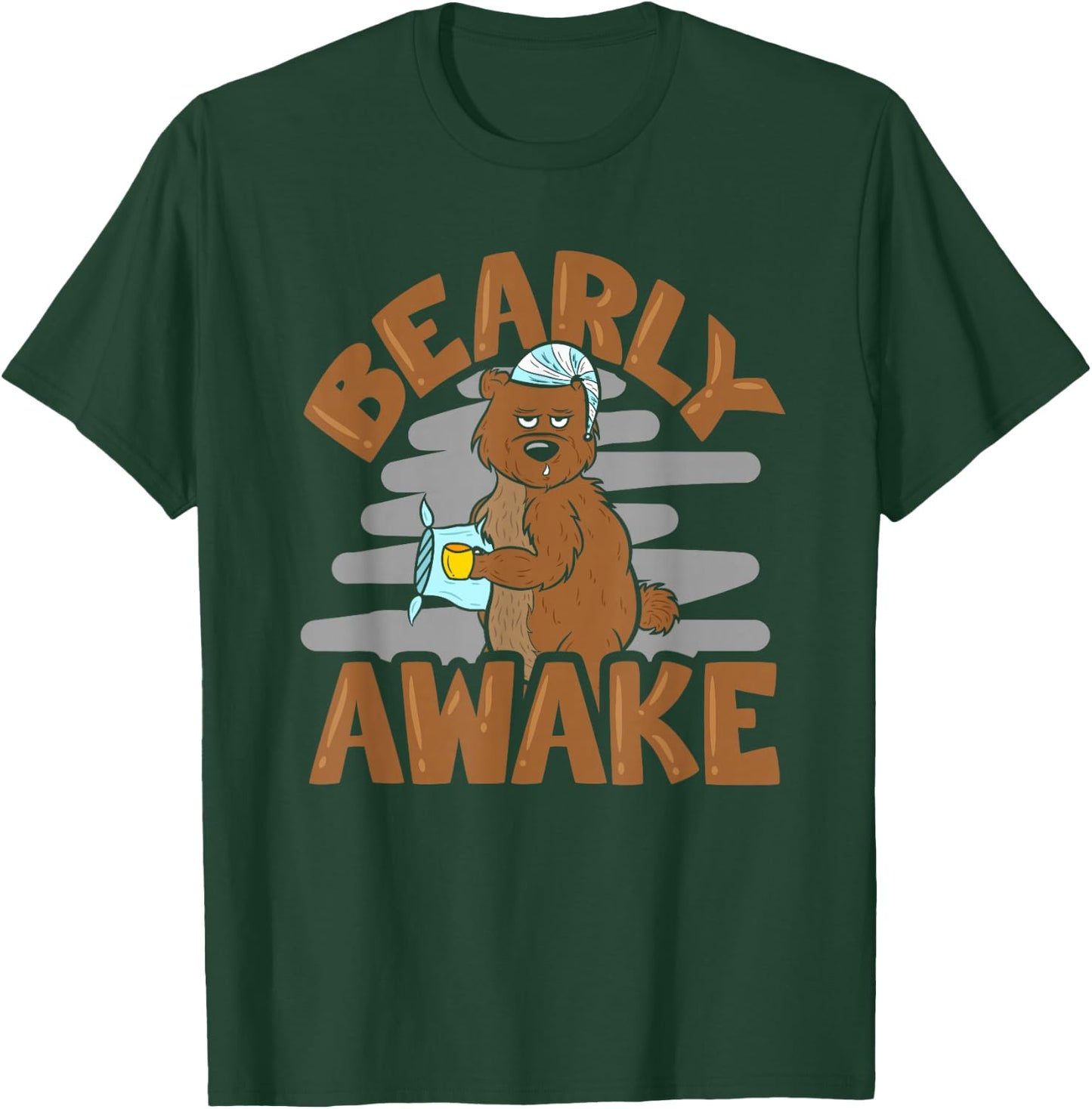 Bearly Awake Sleepy Bear in Pyjamas with Coffee T-Shirt - T-Shirt | Forest