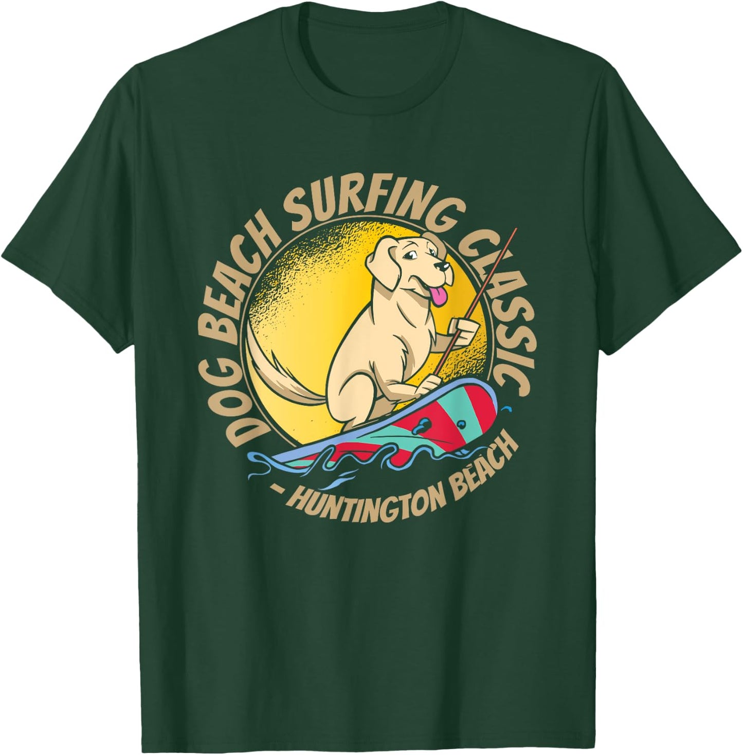 Huntington Dog Beach California CA Surf T-Shirt - T-Shirt | Forest