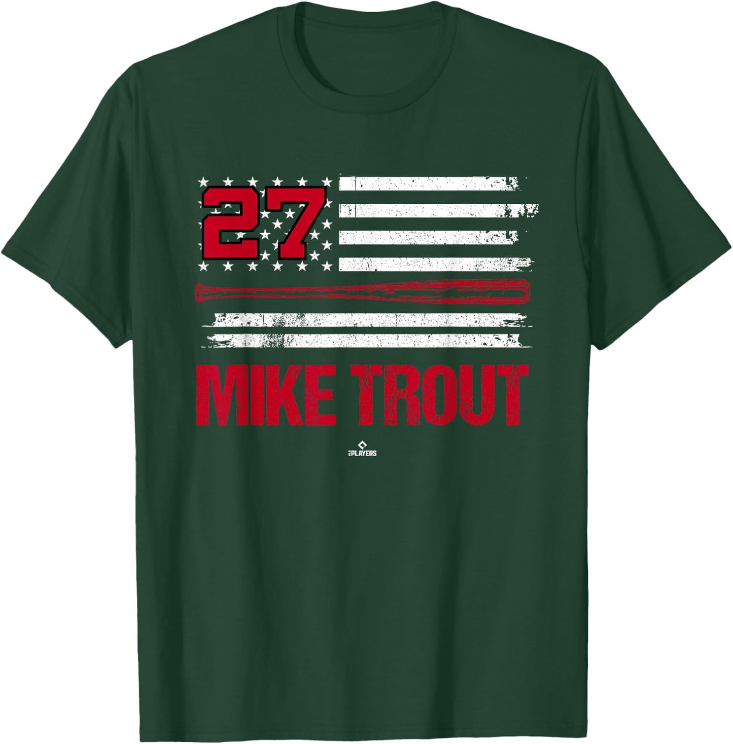 USA Flag Bat Mike Trout Los Angeles Baseball MLBPA T-Shirt - T-Shirt | Forest