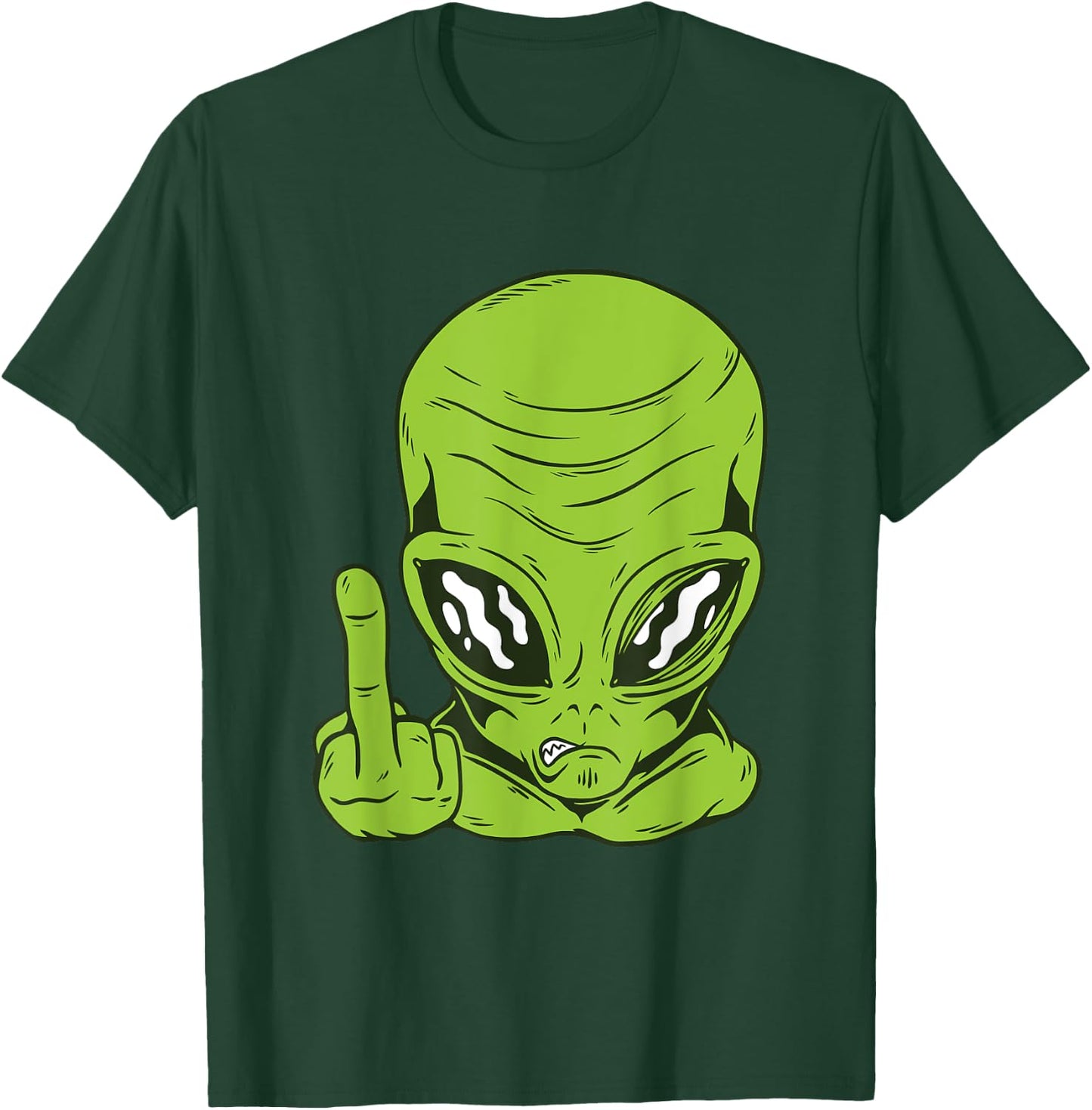 Funny Angry Alien Head Flipping the Bird Middle Finger T-Shirt - T-Shirt | Forest