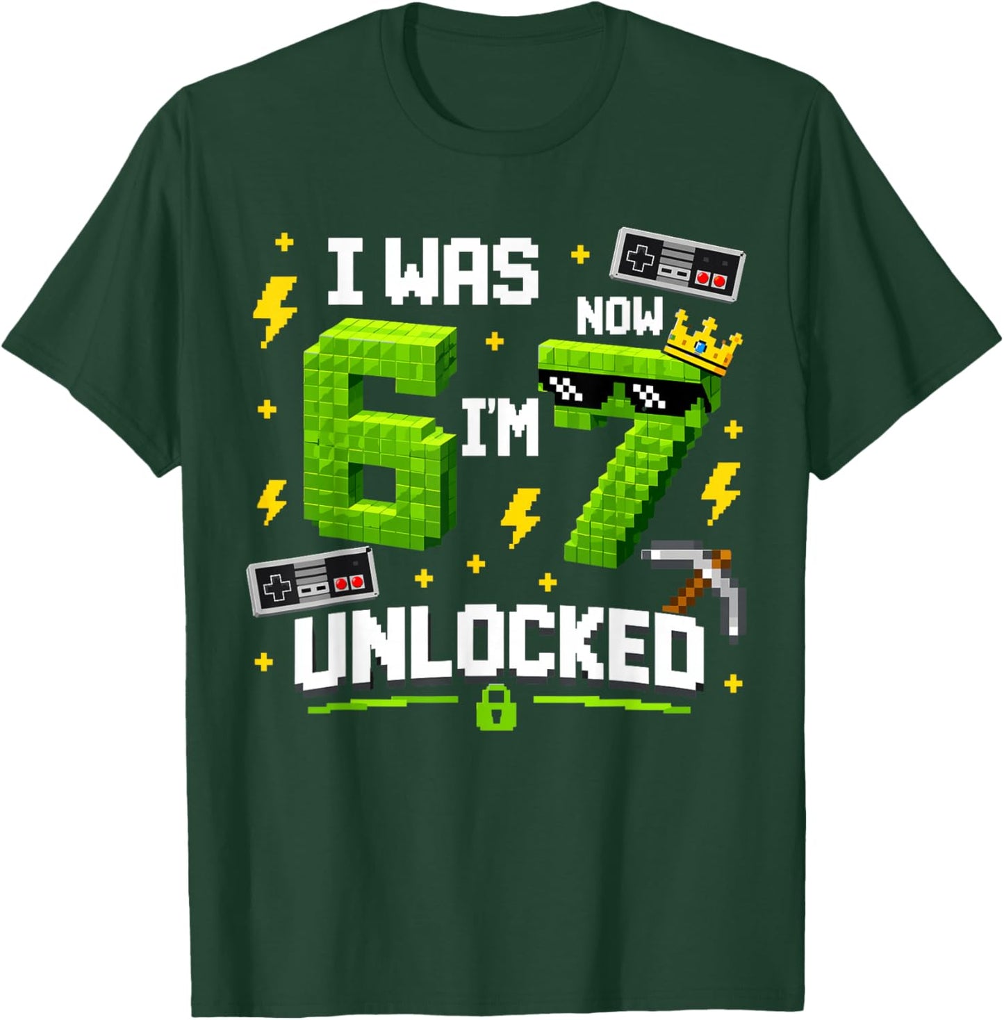 7th Birthday I was 6 Now I'm 7 Unlocked 67 Boys Kids Youth T-Shirt - T-Shirt | Forest