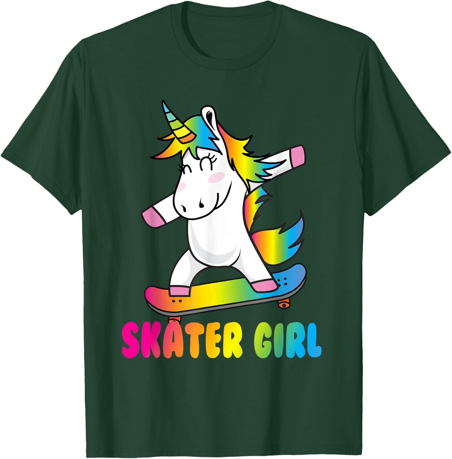 Skater Girl Funny Cute Unicorn Skating Cool Skateboard T-Shirt - T-Shirt | Forest