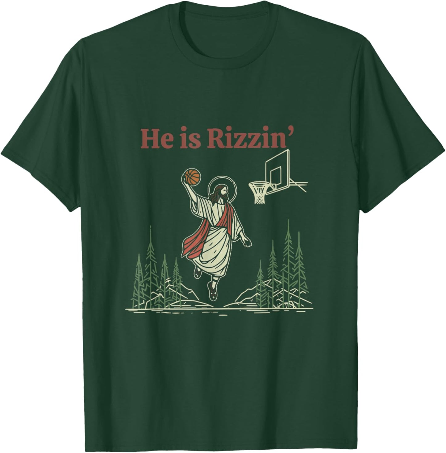 He is Rizzin Funny Easter Jesus Playing Basketball Christian T-Shirt - T-Shirt | Forest