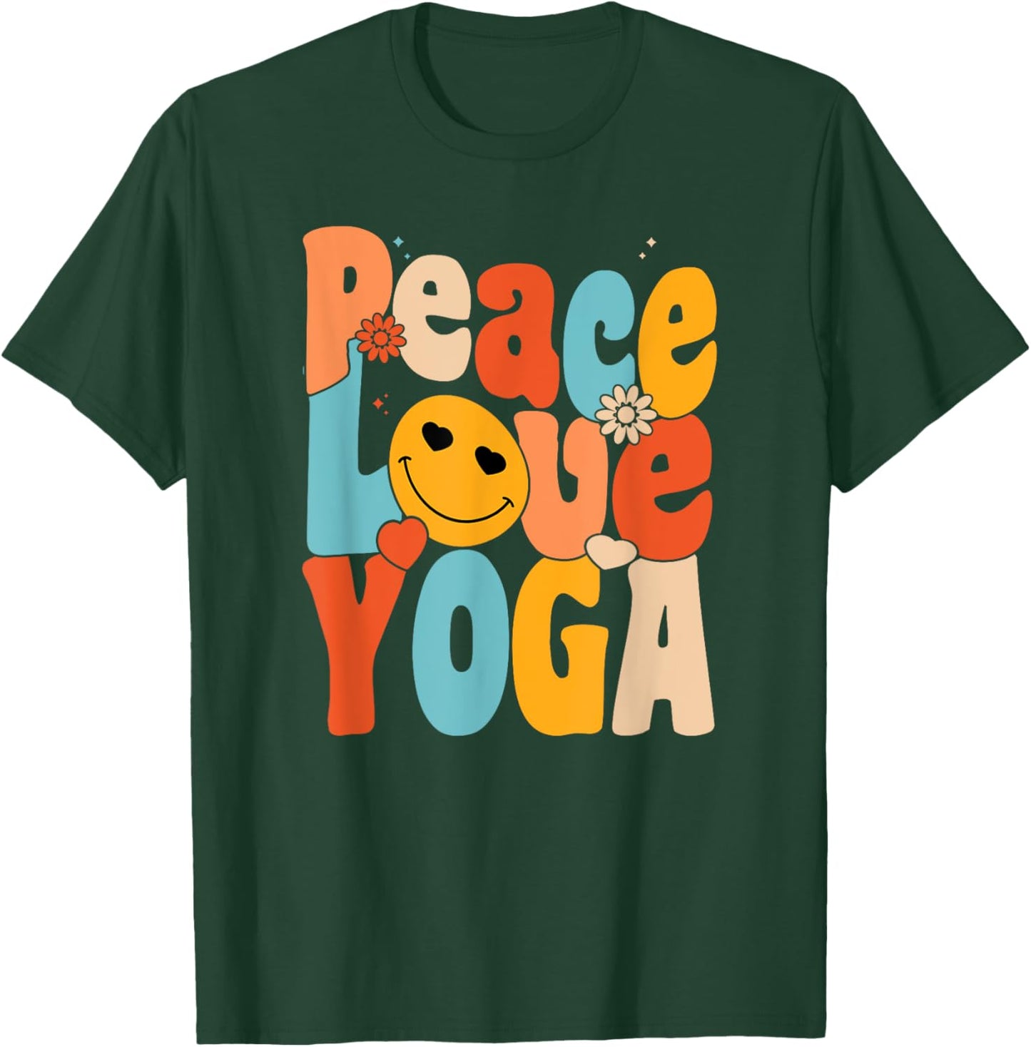 Peace Love Yoga | Retro Yoga Moms | Yoga Grandma T-Shirt - T-Shirt | Forest