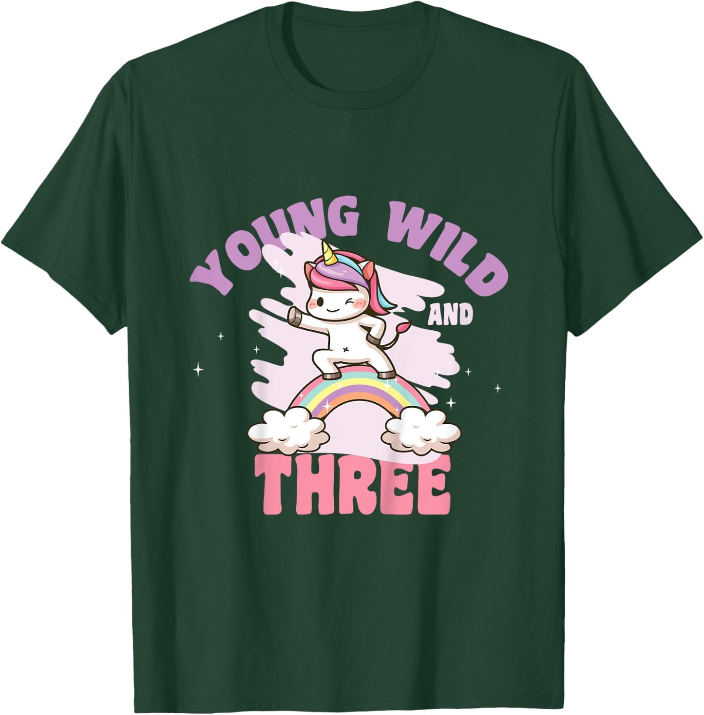 Young Wild & Three - Funny 3rd Birthday Kids Unicorn Girls T-Shirt - T-Shirt | Forest