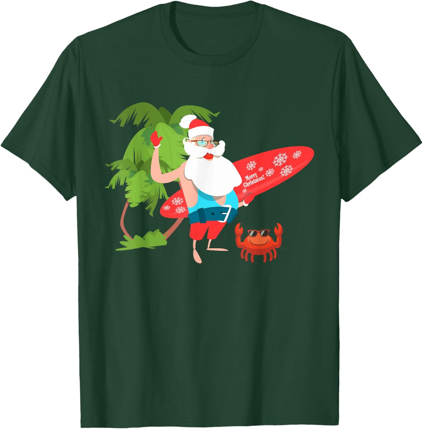 Santa Claus Hawaii Beach Funny Christmas in July Men Women T-Shirt - T-Shirt | Forest