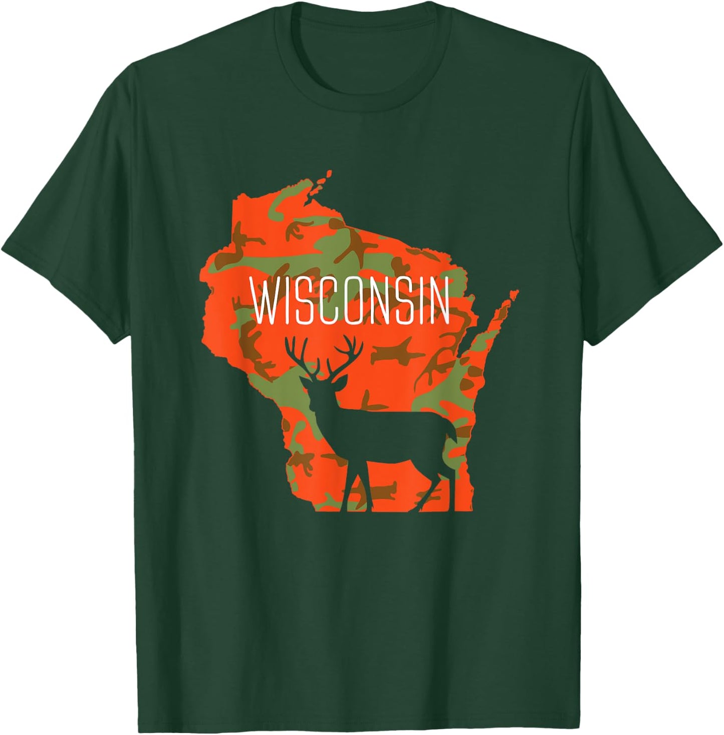 Wisconsin Blaze Orange Camouflage Deer Hunter Silhouette T-Shirt - T-Shirt | Forest