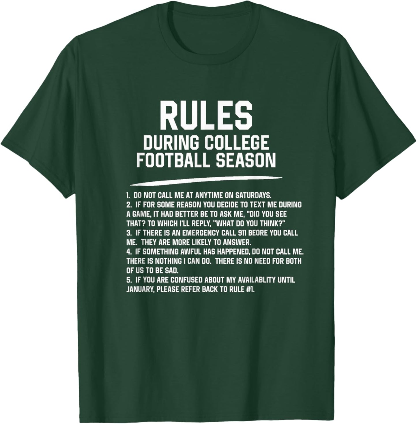 Funny Rules for College Football Season Sarcastic Sports Fan T-Shirt - T-Shirt | Forest