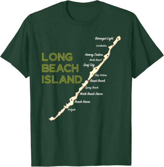 LBI NJ Long Beach Island New Jersey NJ Beach House Shore Map T-Shirt - T-Shirt | Forest