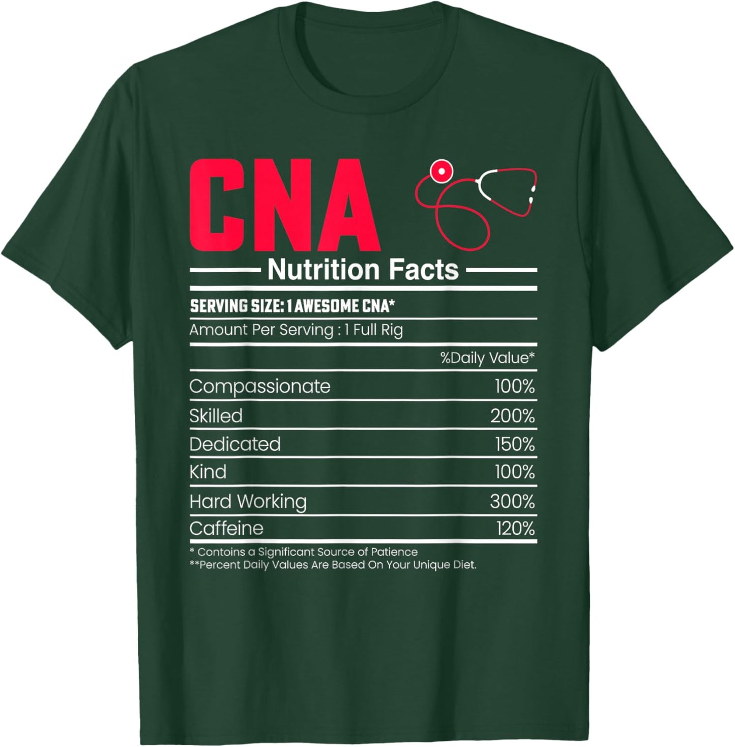 CNA Nutrition Facts - Funny Certified Nurse Assistant CNA T-Shirt - T-Shirt | Forest