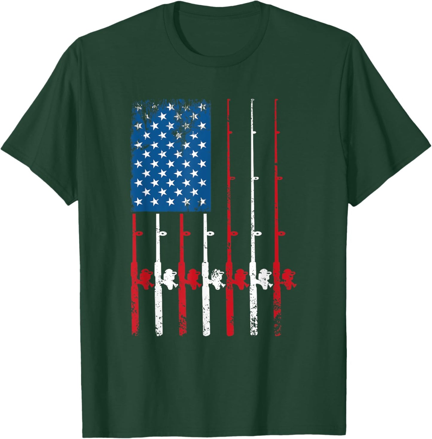 American Flag Fishing Rod Fishing Lover Vintage Fisherman T-Shirt - T-Shirt | Forest