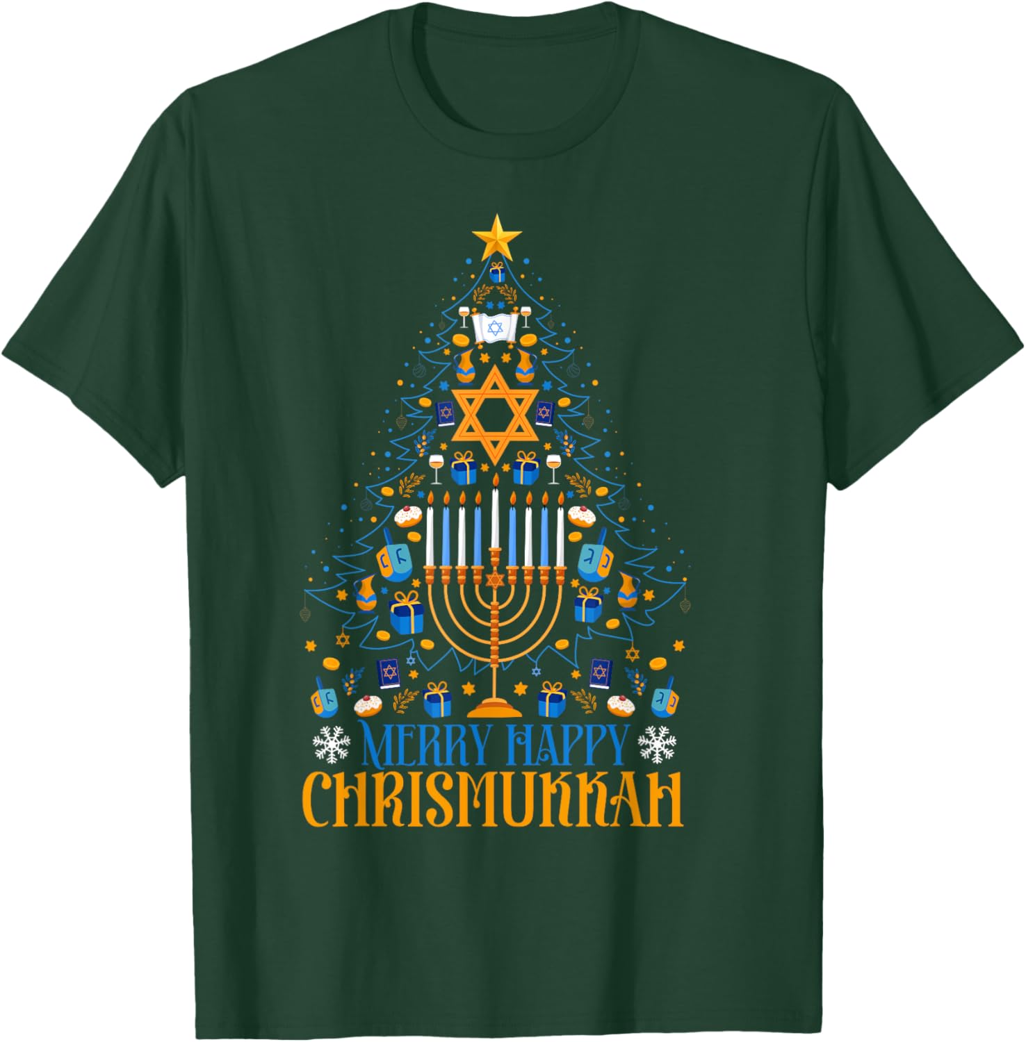 Merry Happy Christmukkah Jewish Christmas Hanukkah Chanukah T-Shirt - T-Shirt | Forest