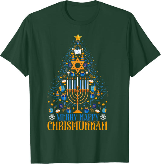 Merry Happy Christmukkah Jewish Christmas Hanukkah Chanukah T-Shirt - T-Shirt | Forest