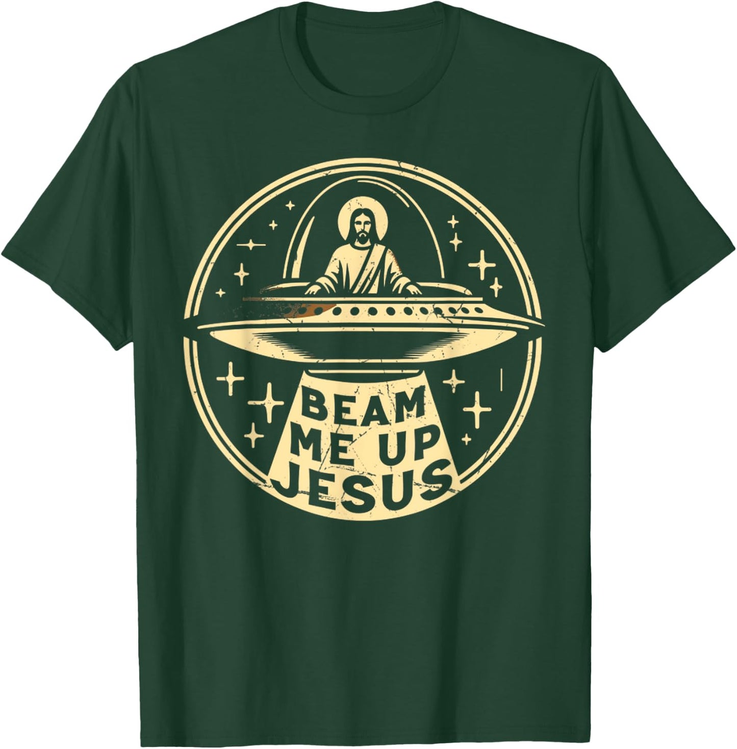 Vintage Funny Quote Beam Me Up Retro Jesus Faith Space T-Shirt - T-Shirt | Forest