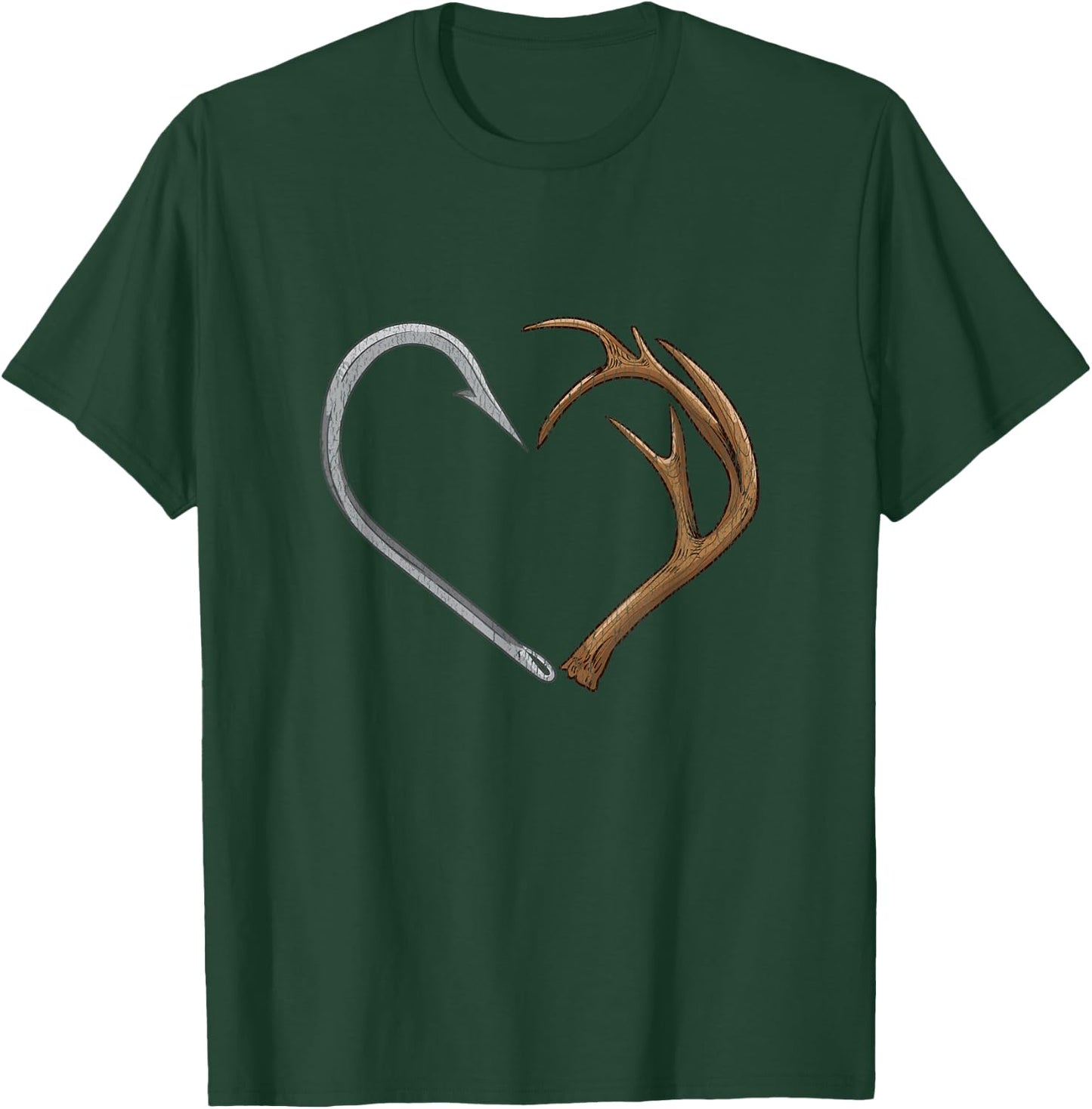 Fish Hook Elk Antlers Heart Hunting Love T-Shirt - T-Shirt | Forest