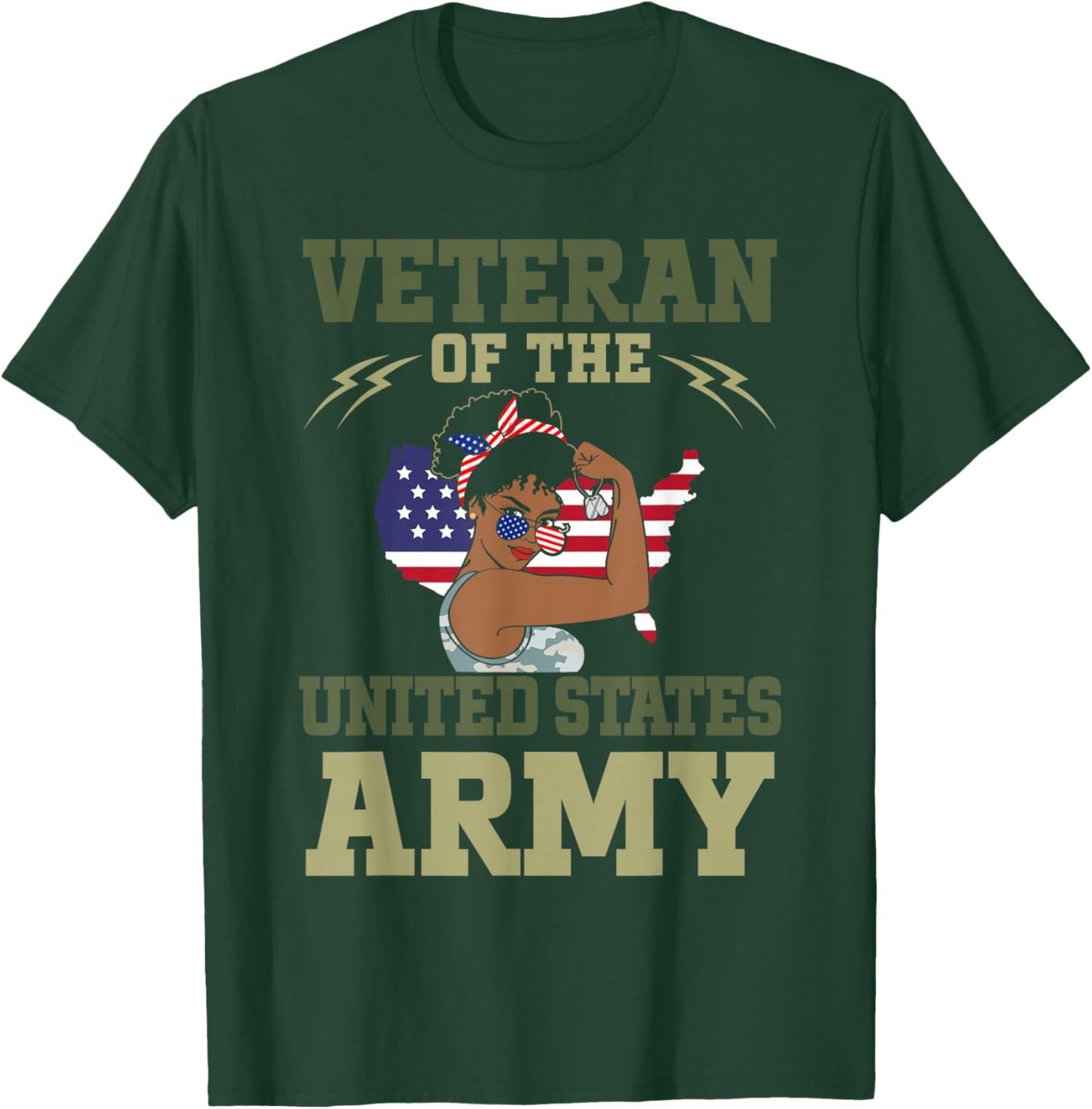 African American Army Veteran Female Afro Melanin Girl T-Shirt - T-Shirt | Forest