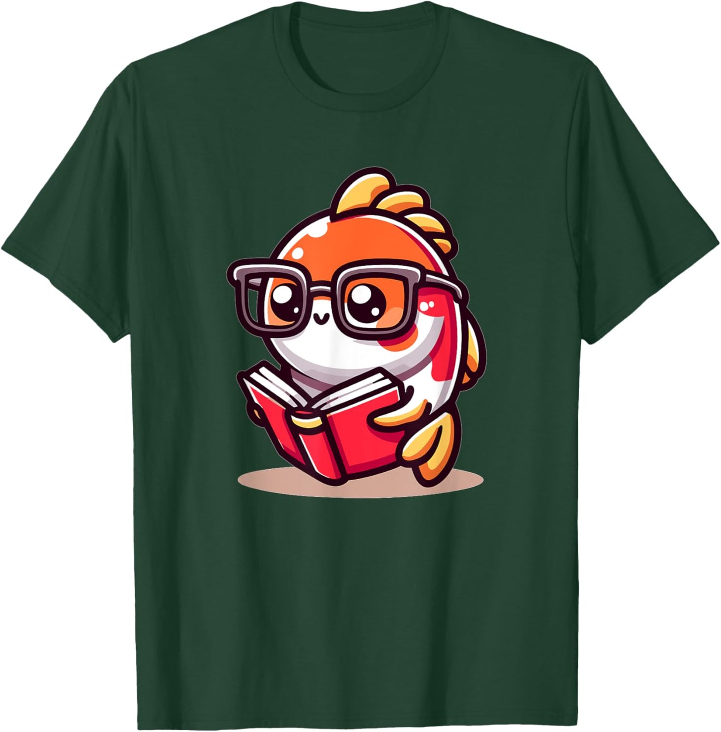 Adorable Book Lover Koi Fish With Reading Glasses Cute T-Shirt - T-Shirt | Forest