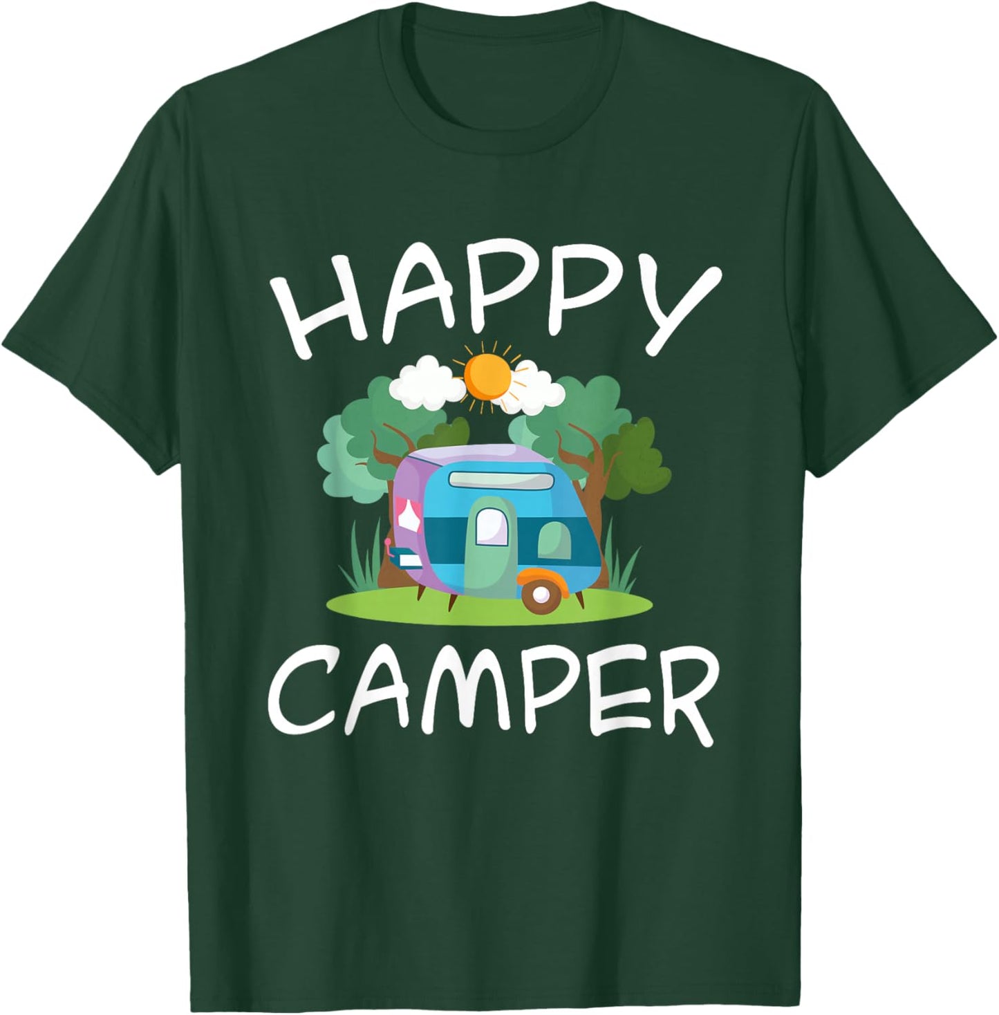 Kids Camping Shirt Trailer Camper Happy Camping T-Shirt - T-Shirt | Forest