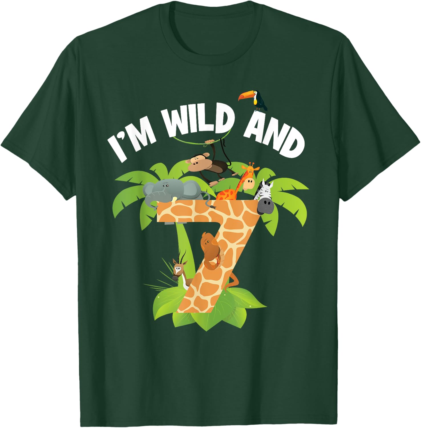 I'm Wild And 7 Years Old Zoo Theme 7th Birthday Animal Party T-Shirt - T-Shirt | Forest