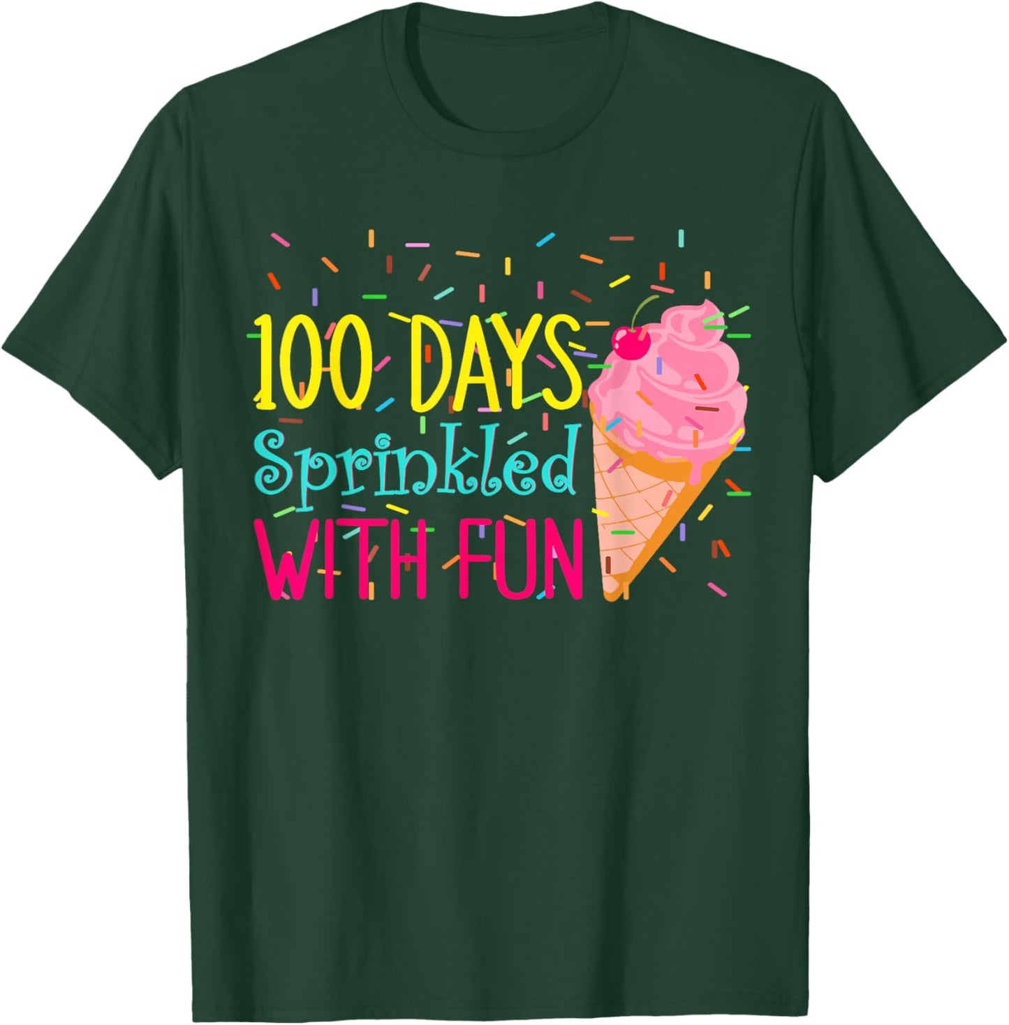 100 Days of School Ice Cream Kindergarten Girls 100th Day T-Shirt - T-Shirt | Forest