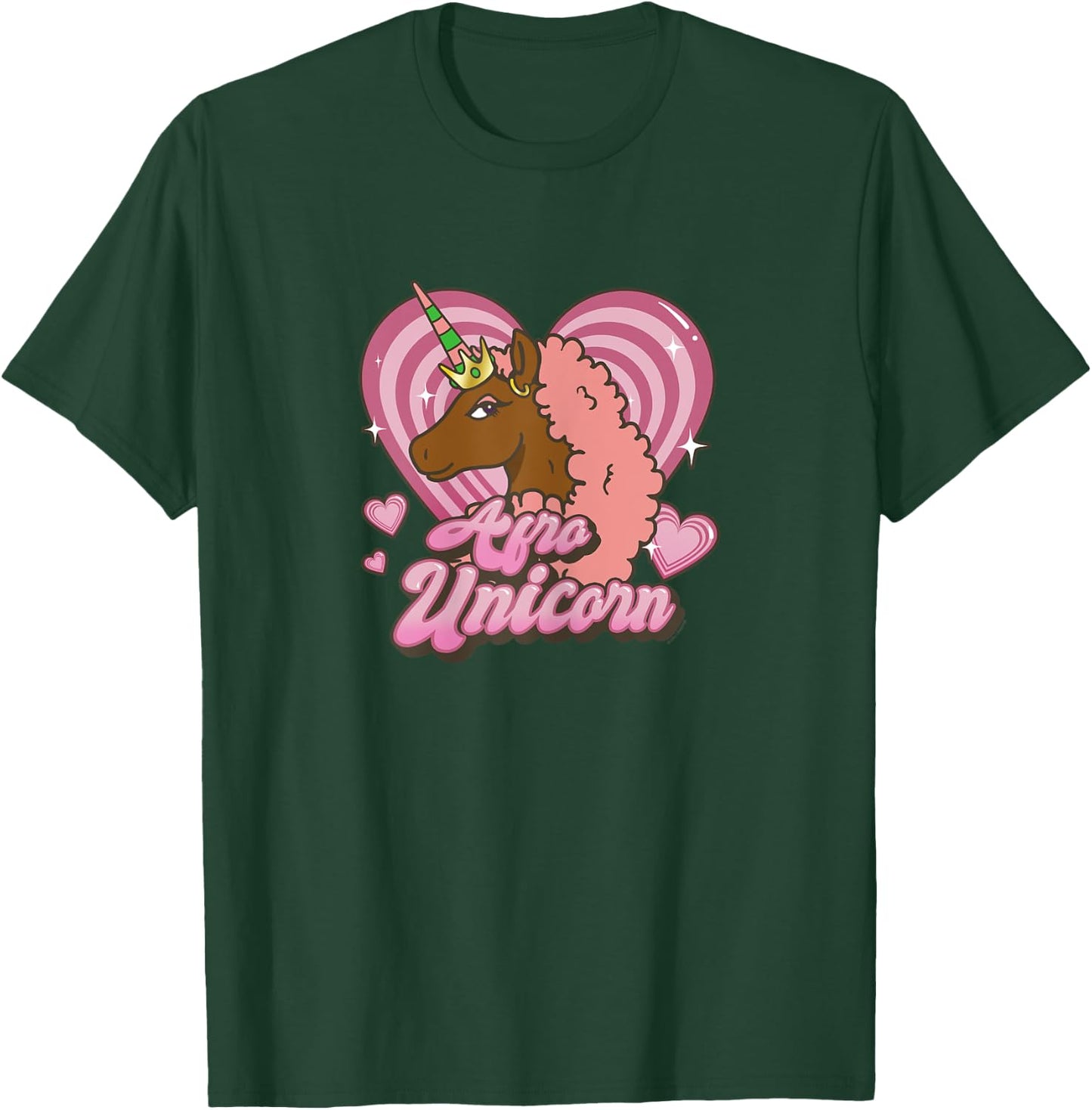 Afro Unicorn Unique Pink Mane Heart Shaped Portrait T-Shirt - T-Shirt | Forest