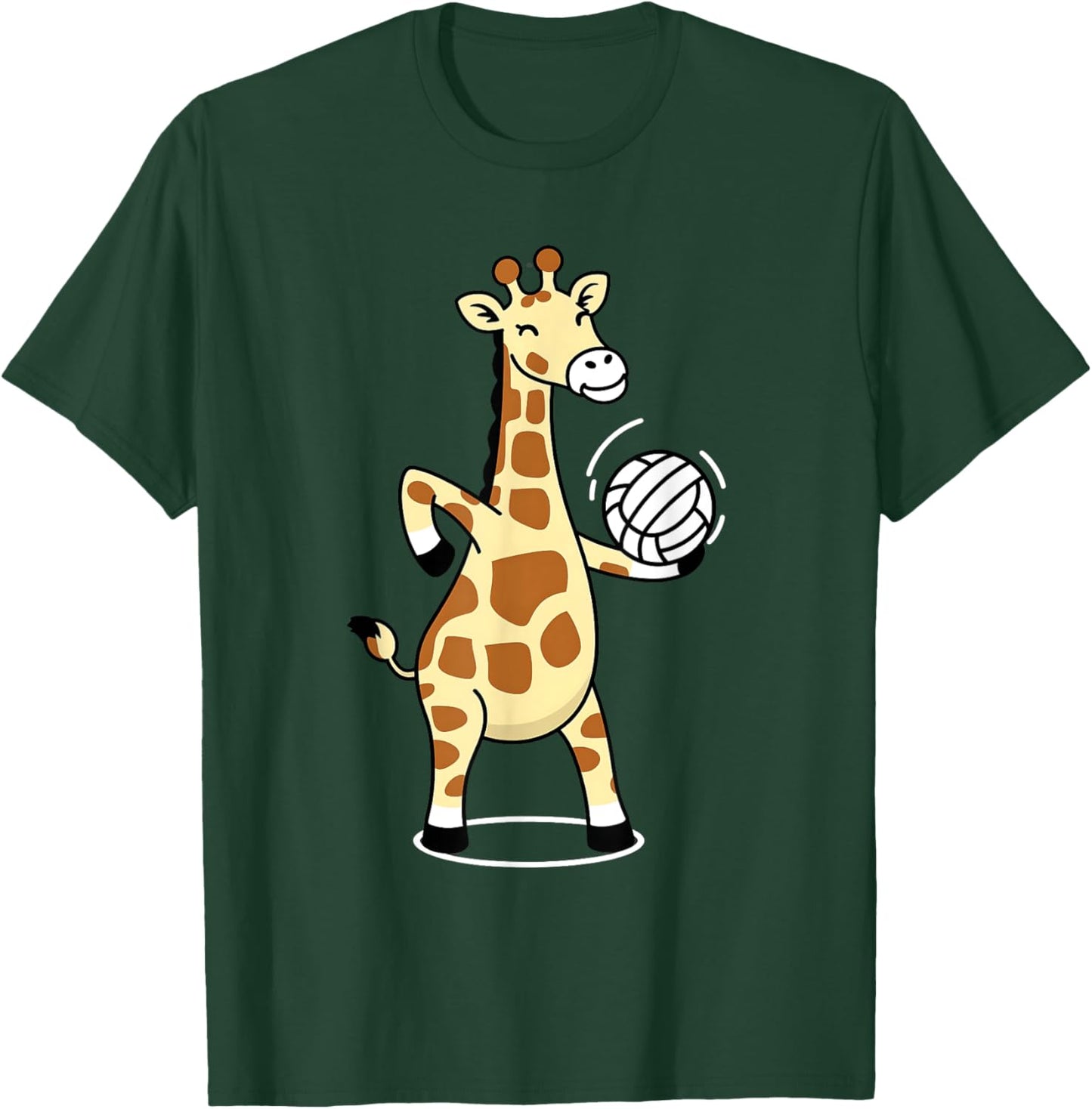 Giraffe Playing Volleyball Funny Whimsical Cartoon Graphic T-Shirt - T-Shirt | Forest