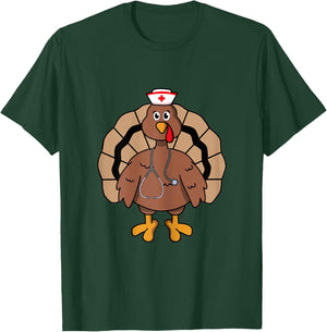 Nurse Scrub Thanksgiving Turkey Nurse T-Shirt - T-Shirt | Forest