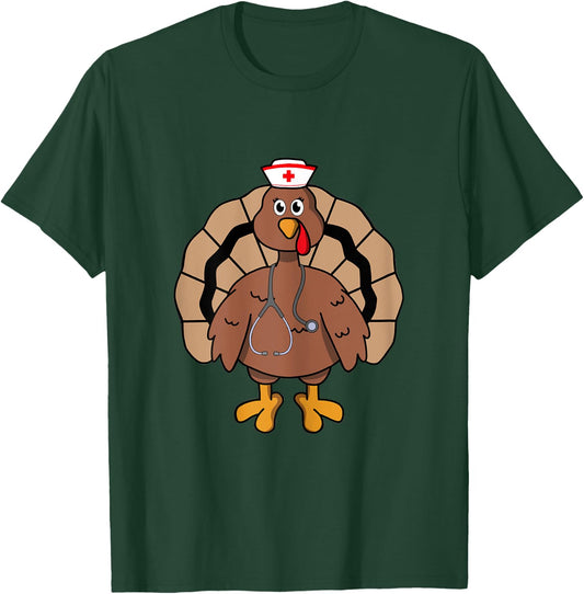 Nurse Scrub Thanksgiving Turkey Nurse T-Shirt - T-Shirt | Forest
