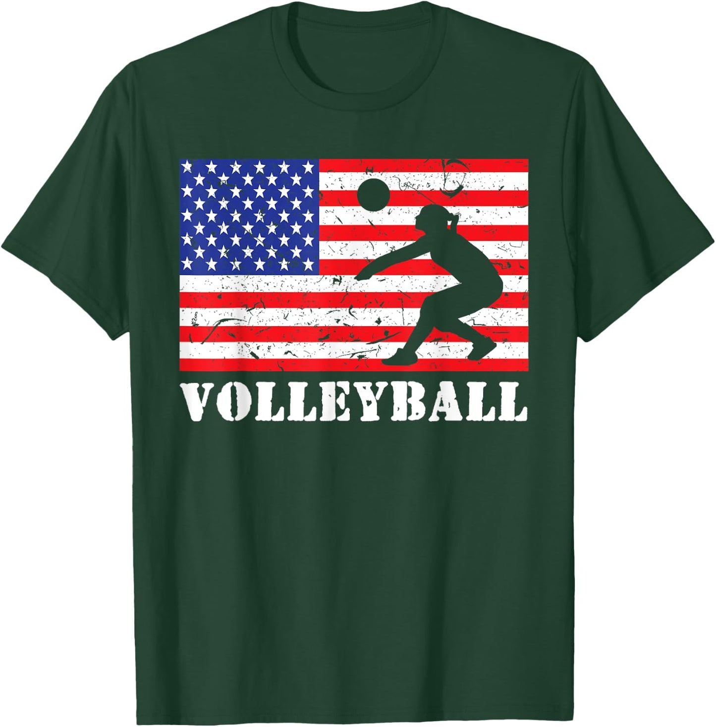 Distressed Volleyball USA American Flag Vintage Mine Player T-Shirt - T-Shirt | Forest