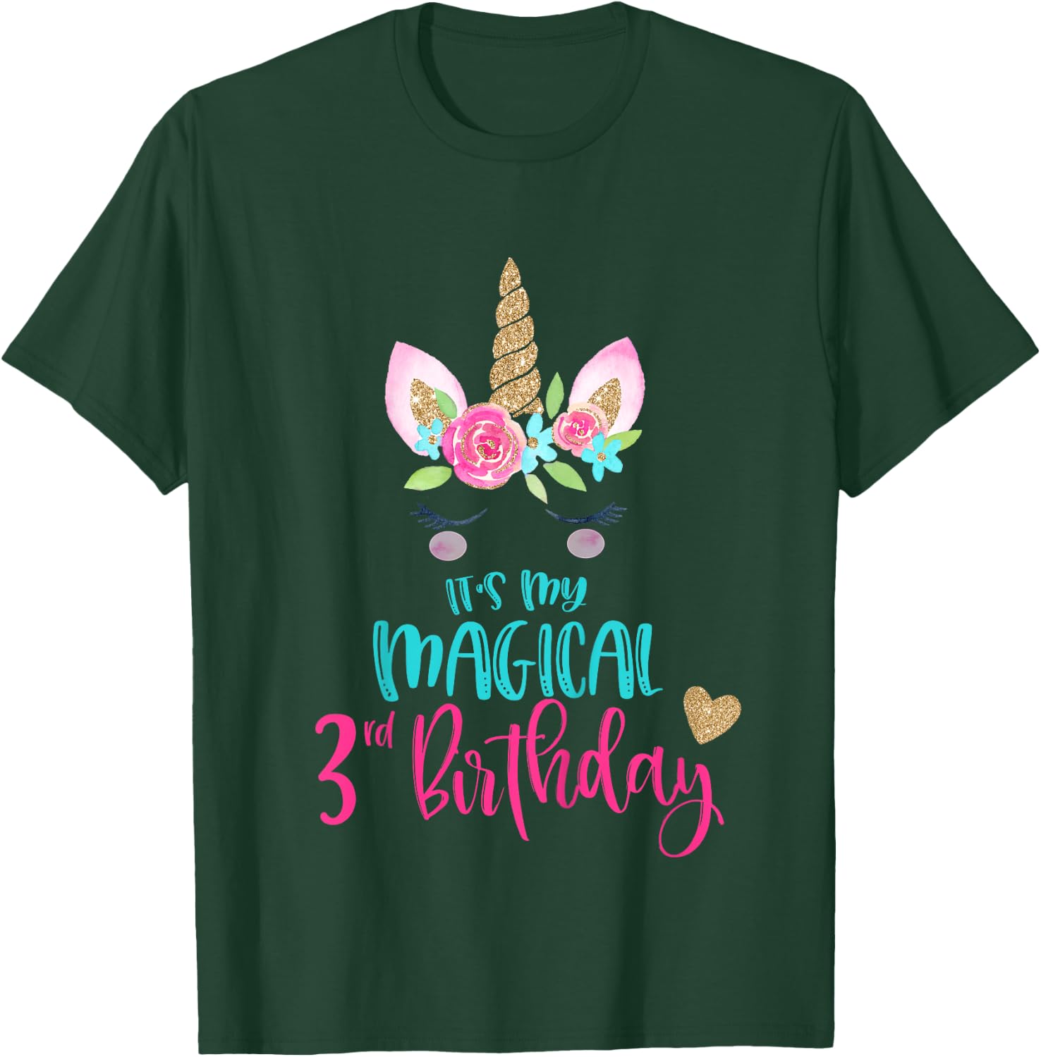 Kids Unicorn 3rd Birthday Party Shirt Girl 3 Years Old T-Shirt - T-Shirt | Forest