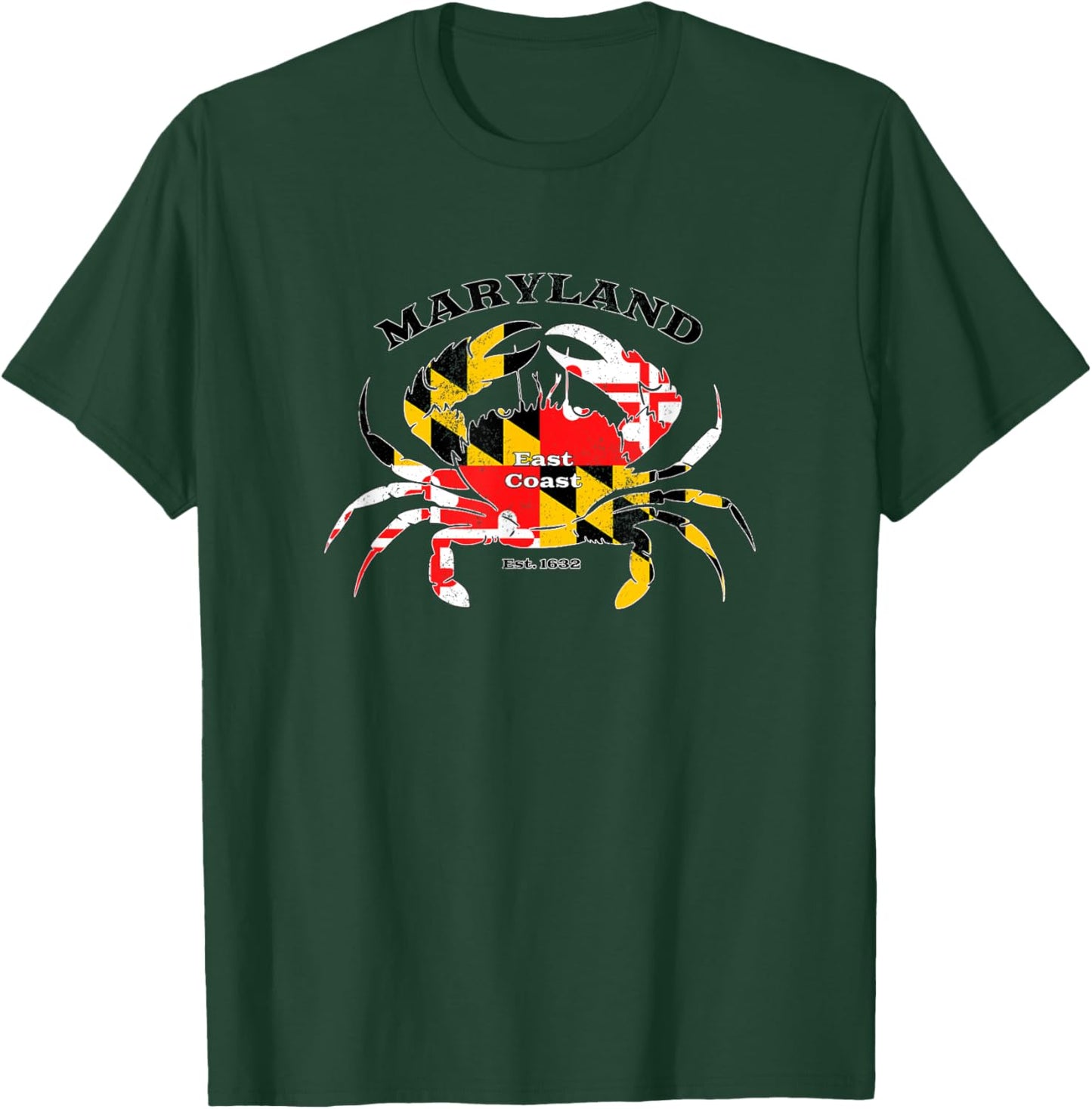 Maryland State Flag Crab Pride Annapolis Baltimore Fishing T-Shirt - T-Shirt | Forest