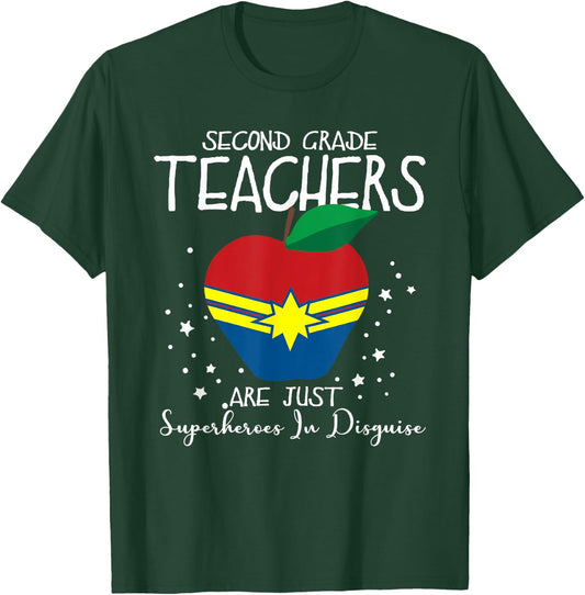 2nd Grade Teachers Are Just Superheroes In Disguise Gift Men Women T-Shirt - T-Shirt | Forest