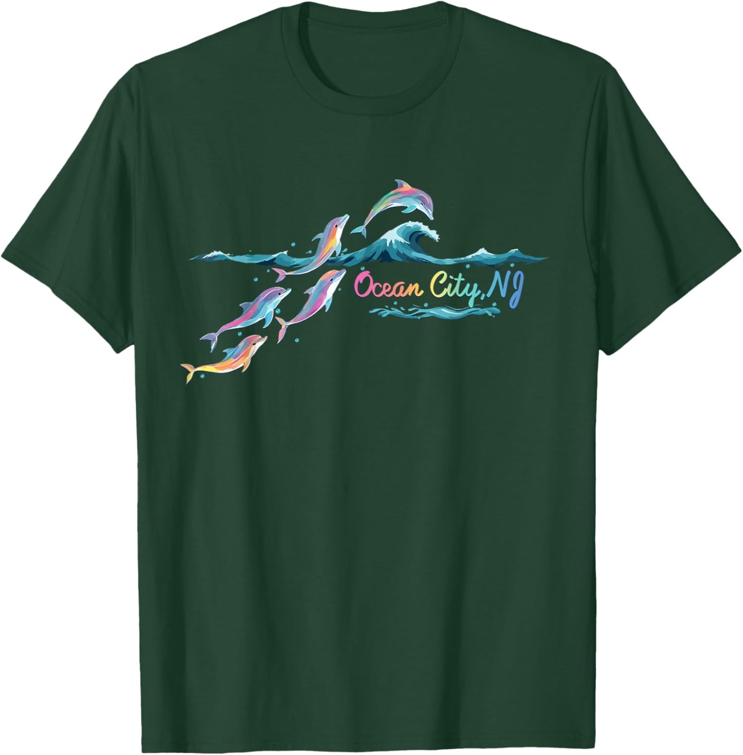 Ocean City NJ Colorful Dolphin Lover Beach Vacation T-Shirt - T-Shirt | Forest