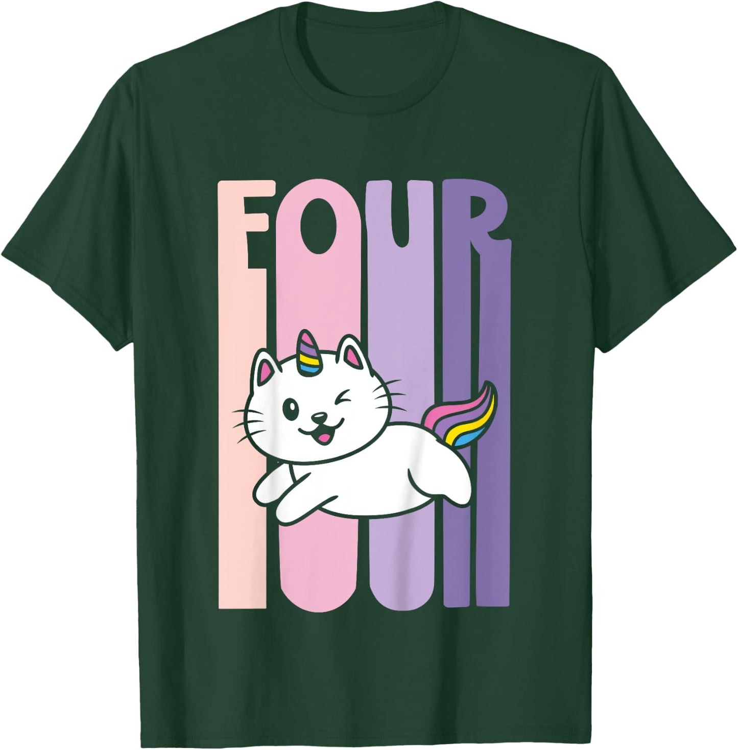 4 Year Old Cute Caticorn Cat Unicorn Birthday Girl B-day T-Shirt - T-Shirt | Forest