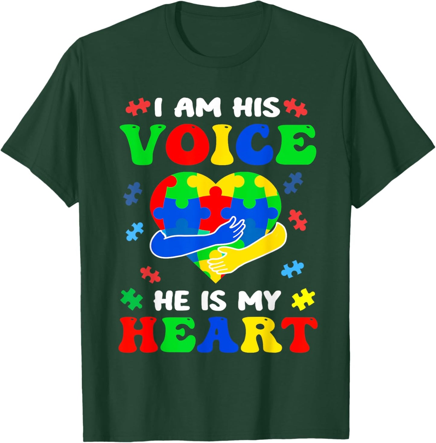I'm His Voice He Is My Heart Autism Awareness T-Shirt - T-Shirt | Forest