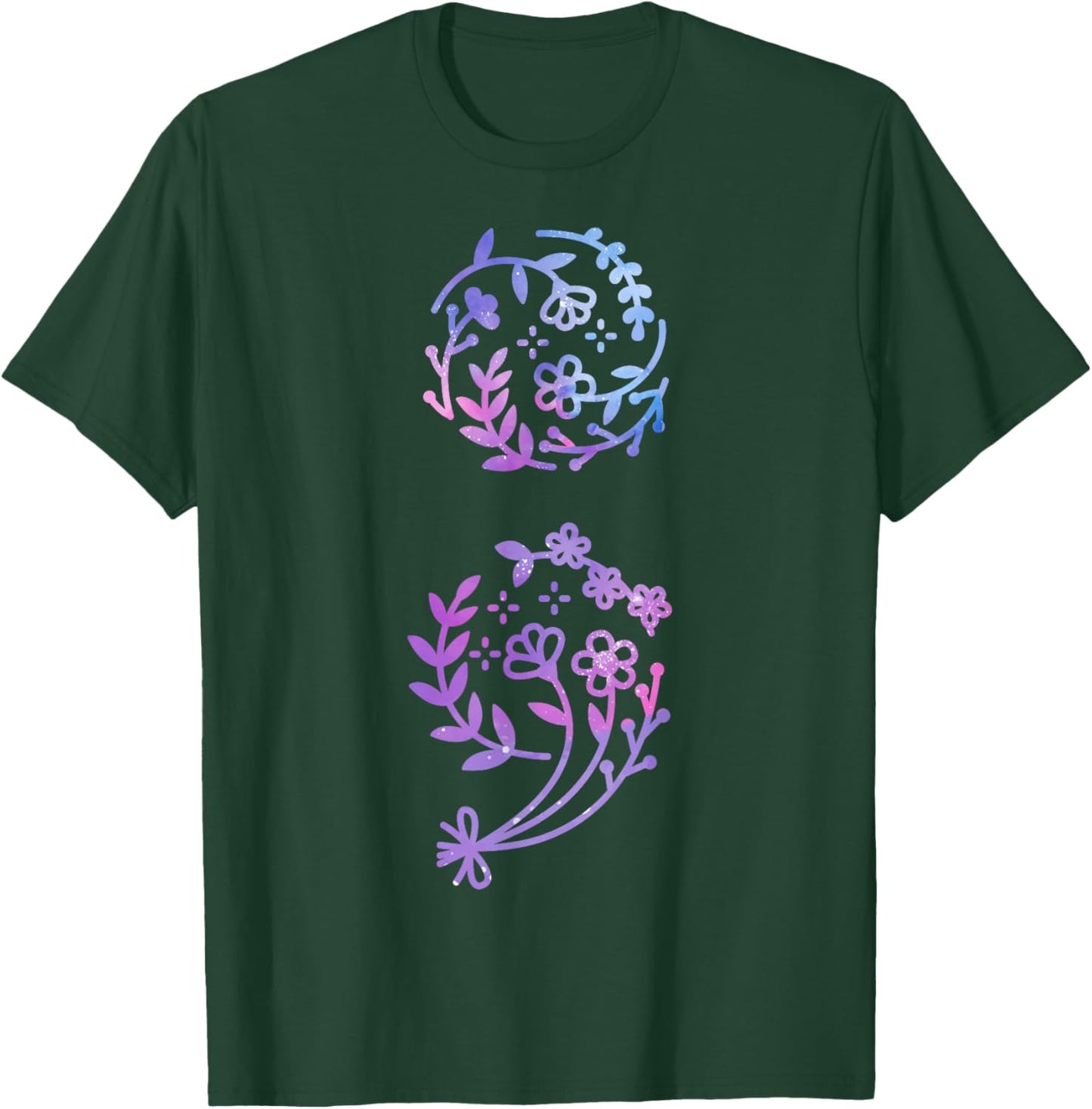 Semicolon Suicide Prevention Awareness Flower Teal Purple T-Shirt - T-Shirt | Forest