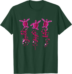 Turtle Faith Hope Love Pink Ribbon Breast Cancer Awareness T-Shirt - T-Shirt | Forest