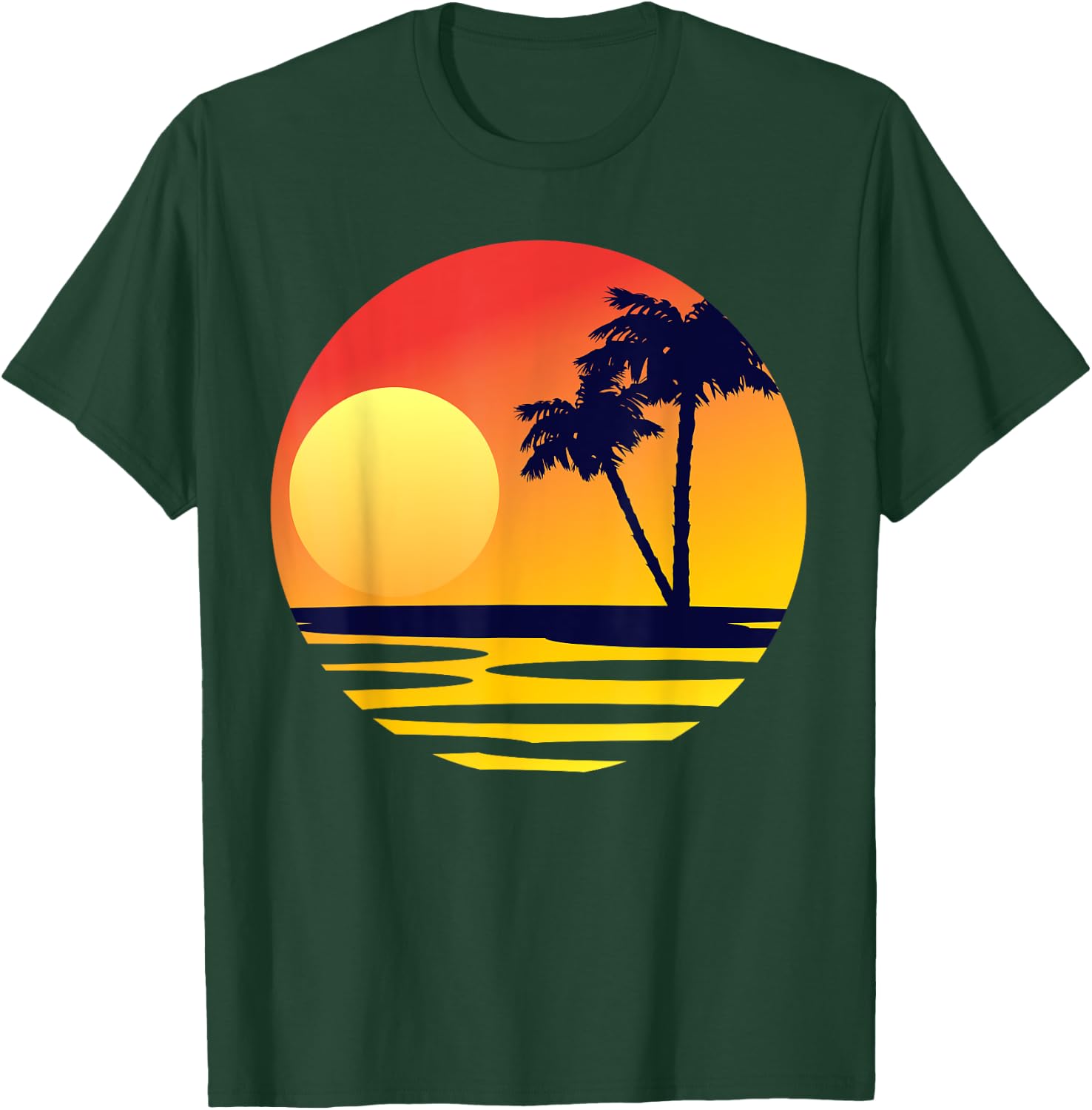 Sunset Beach Silhouette Tropical Palm Tree Sunny Lover Gift T-Shirt - T-Shirt | Forest