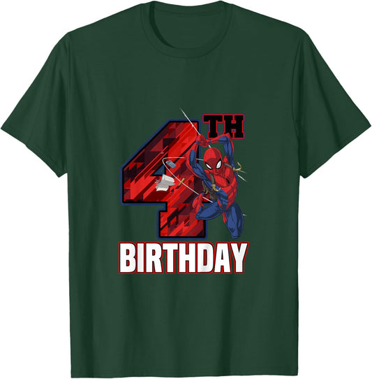 Kids Marvel Spider-Man Classic Epic Swinging 4th Birthday T-Shirt - T-Shirt | Forest