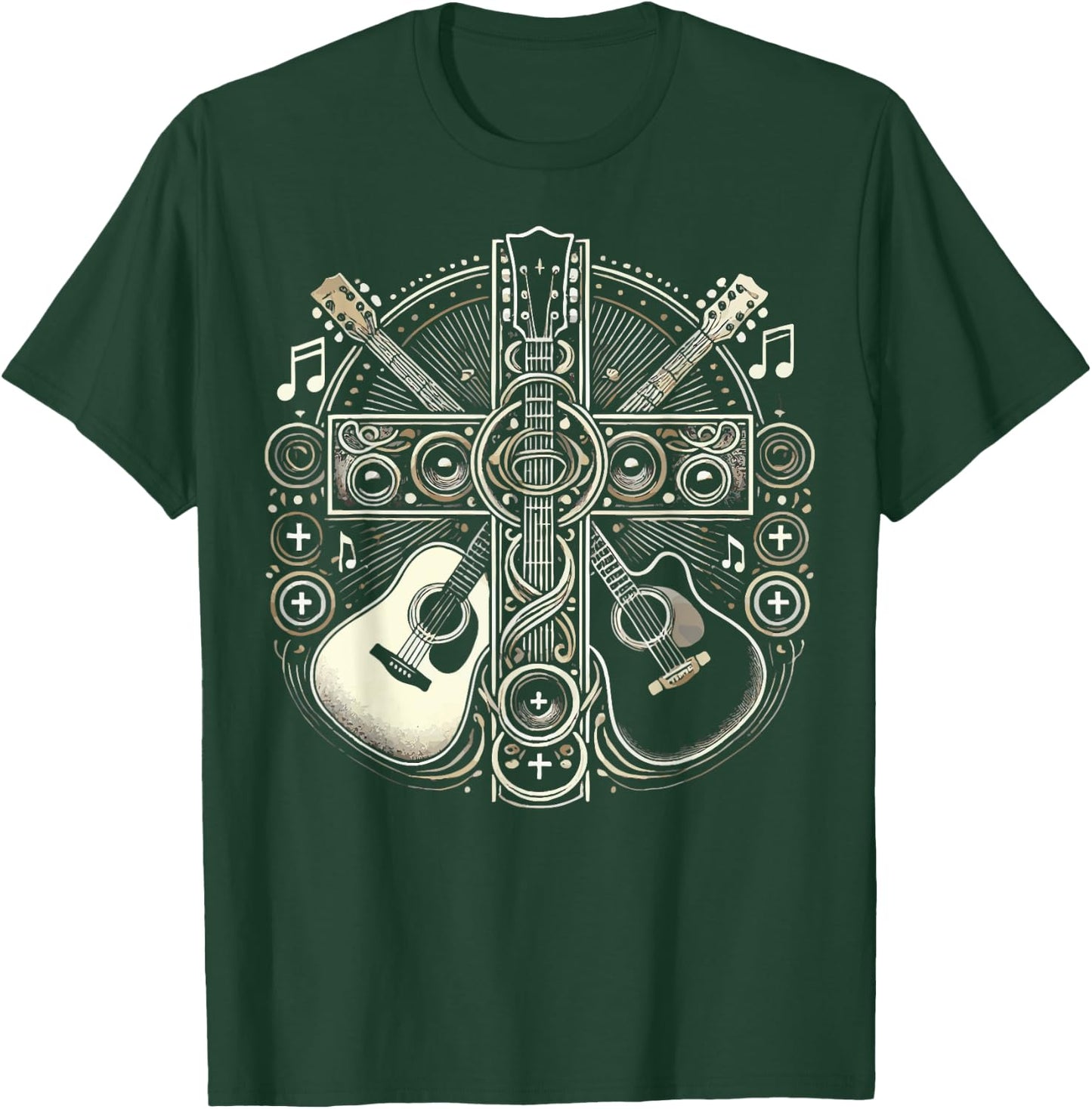 Acoustic Electric Guitar Cross Christian God Jesus Crucifix T-Shirt - T-Shirt | Forest