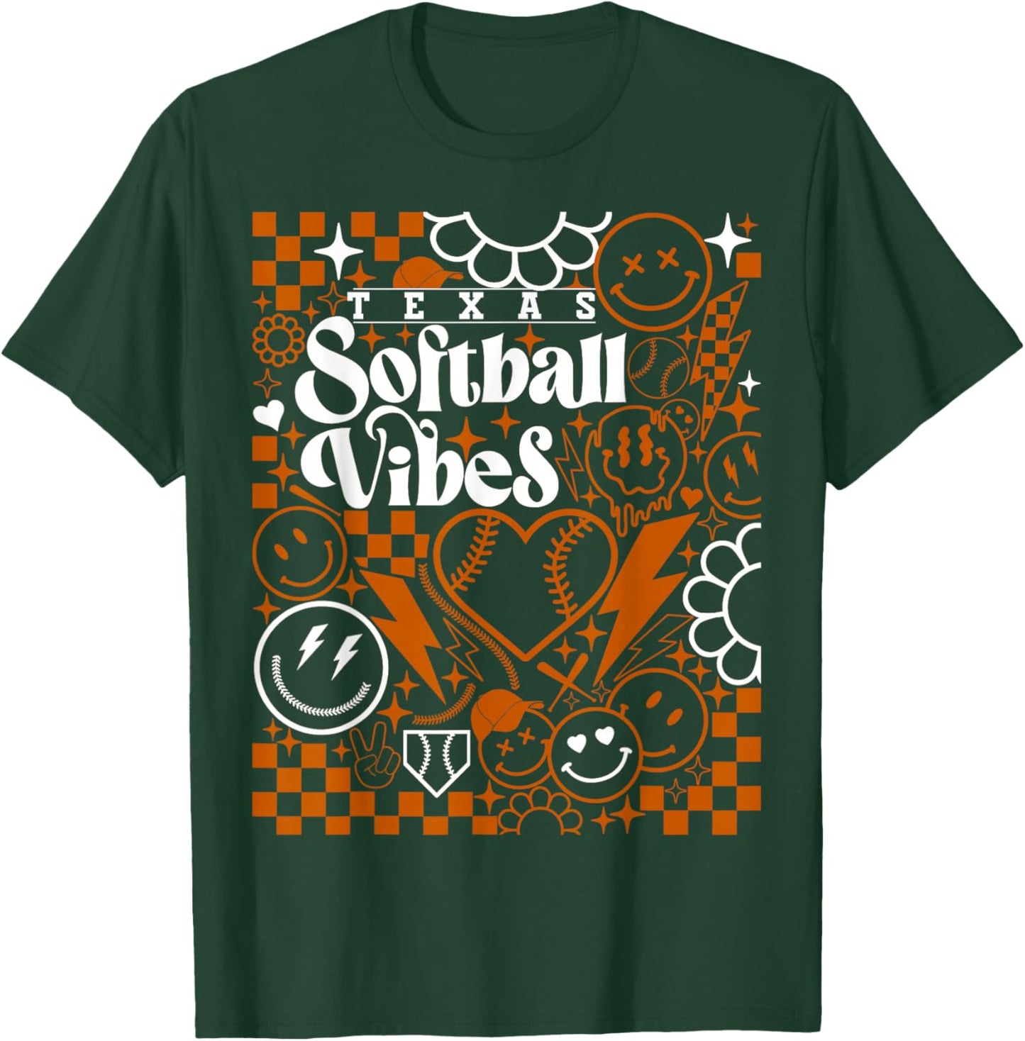 Texas Softball Vintage Kids Team Retro Softball Fan T-Shirt - T-Shirt | Forest