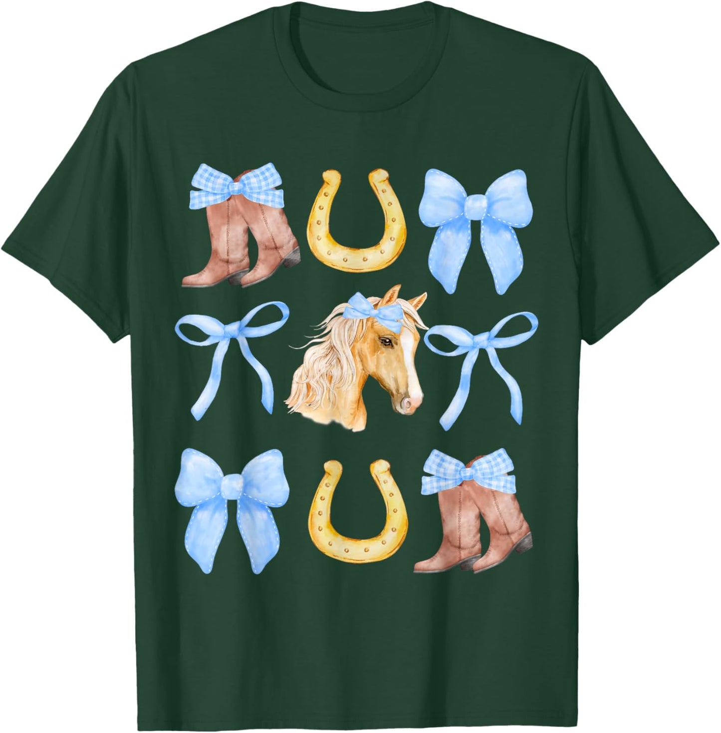Blue Coquette Bow Boots Horse horseshoe T-Shirt - T-Shirt | Forest