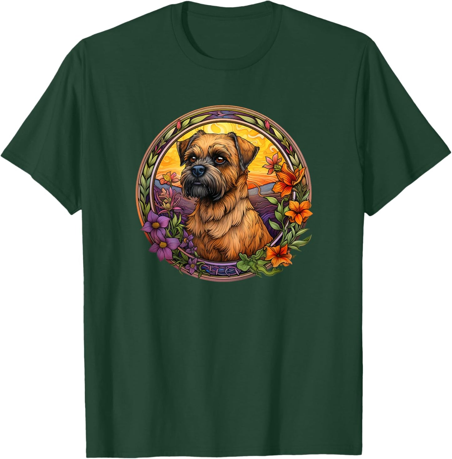 Cute Funny Flowers Floral Border Terrier Lover T-Shirt - T-Shirt | Forest
