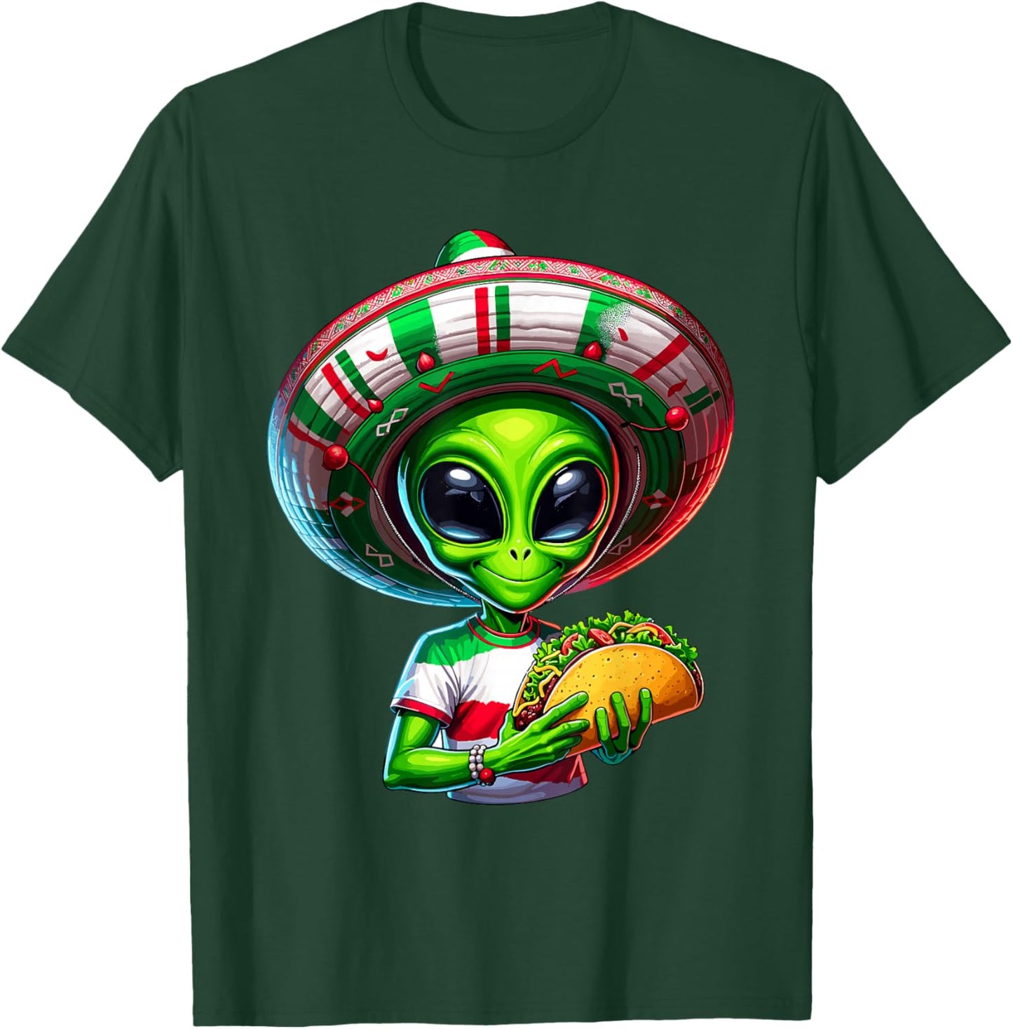 Alien Taco Cinco De Mayo Men UFO Mexico Flag Sombrero Tacos T-Shirt - T-Shirt | Forest