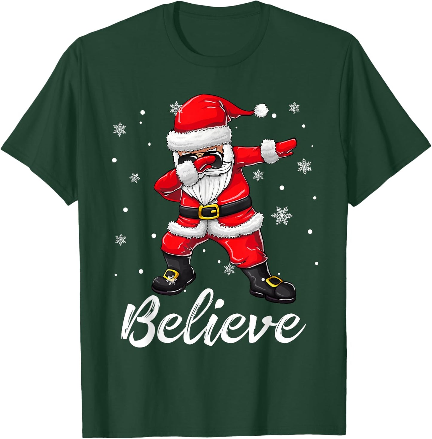 Believe Christmas Shirt Dabbing Santa Claus Kids Boys Girls T-Shirt - T-Shirt | Forest