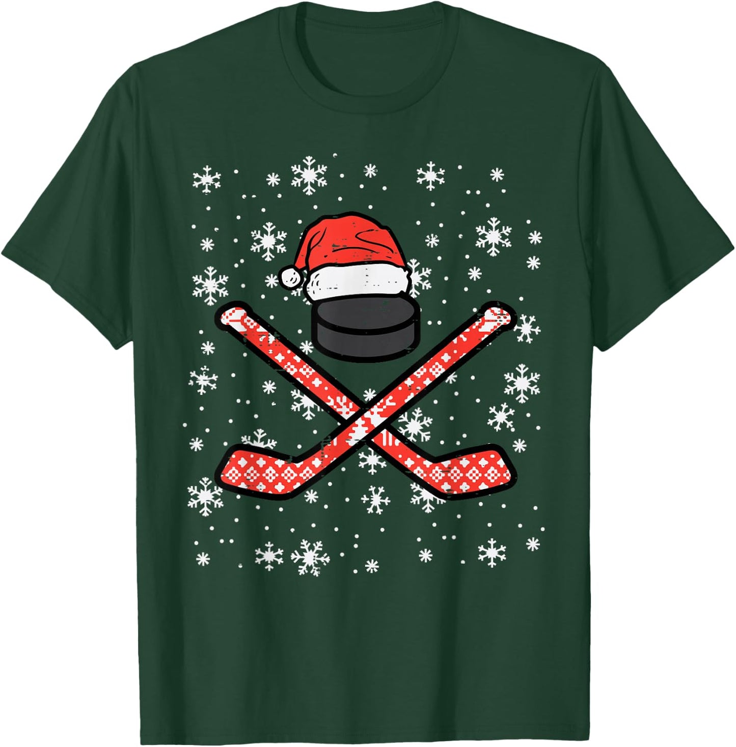 Christmas Ice Hockey Sticks Puck Xmas Sports Men Boys Kids T-Shirt - T-Shirt | Forest
