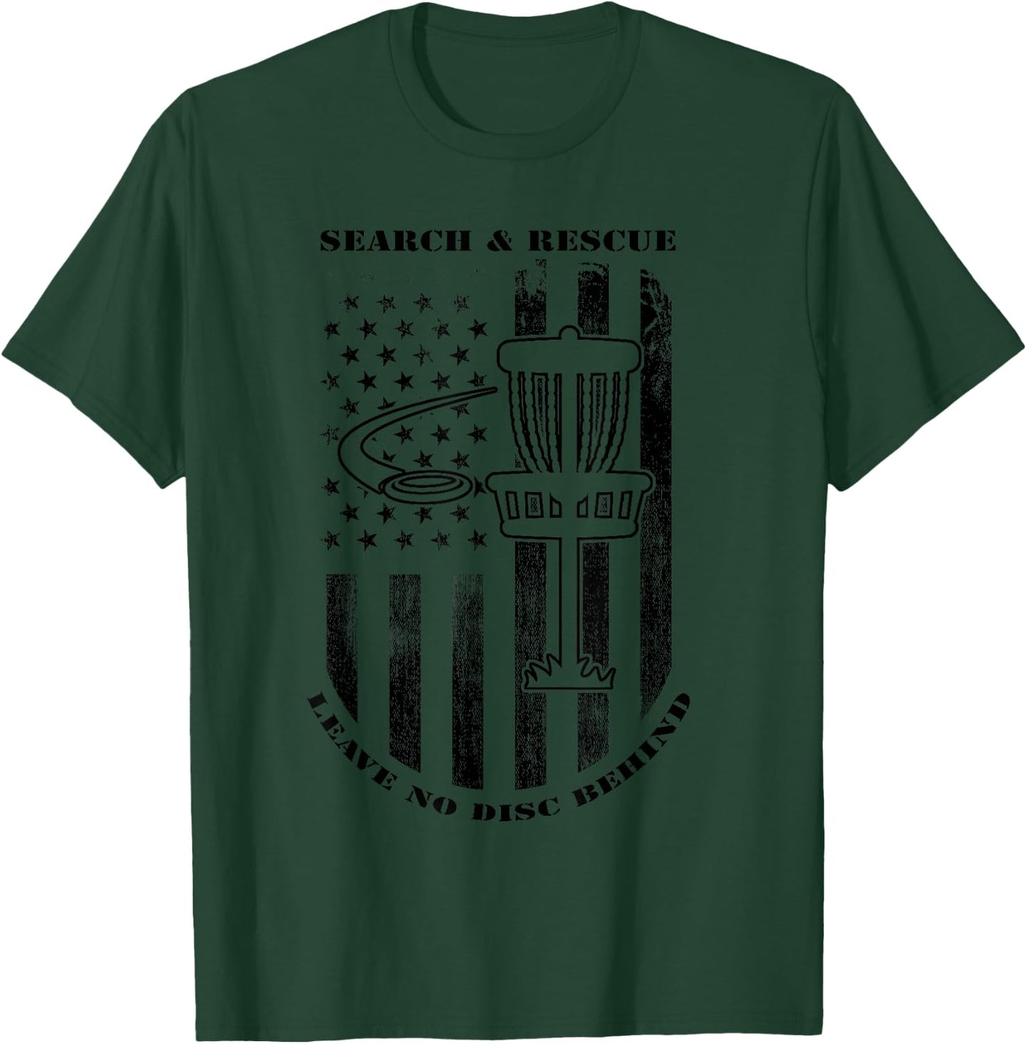 Disc Golf Search & Rescue Leave No Disc Behind Black T-Shirt - T-Shirt | Forest
