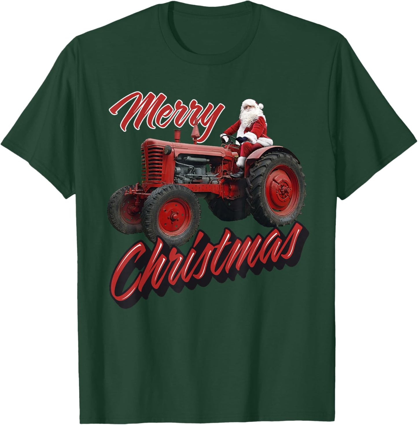 Merry Christmas Farm Tractor Santa Tractor Farmer Christmas T-Shirt - T-Shirt | Forest